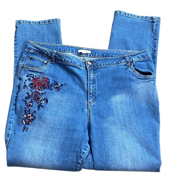 Woman Within Straight Leg Embroidered Blue Jeans Sz 22W Tall #344A - Picture 5 of 9